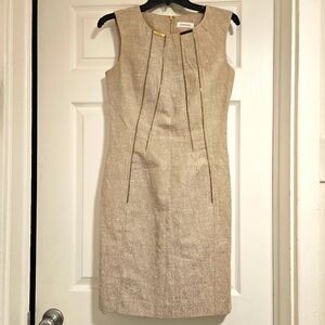 Calvin Klein Tan Sheath Mini Dress Sleeveless Crew Neck